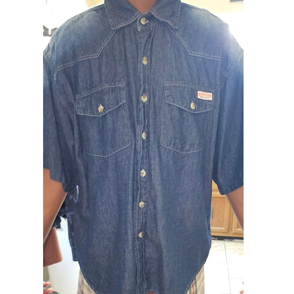 True Religion Button Up Denim Shirt Mens Blue Excellent